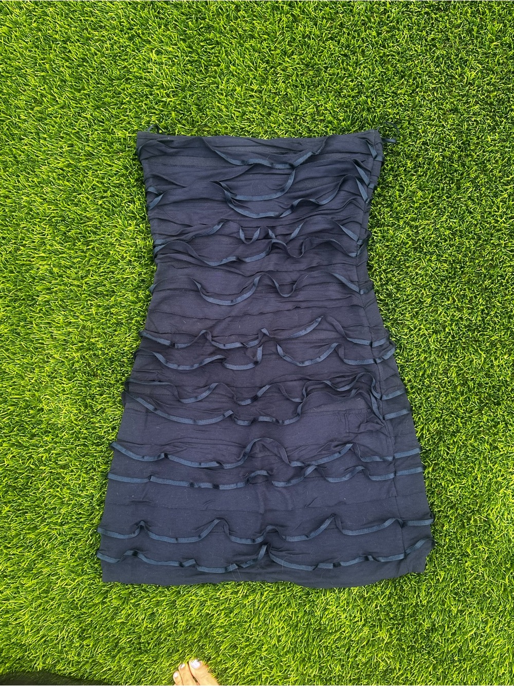 Express XS Navy Strapless Ruffle Mini Cocktail Dress